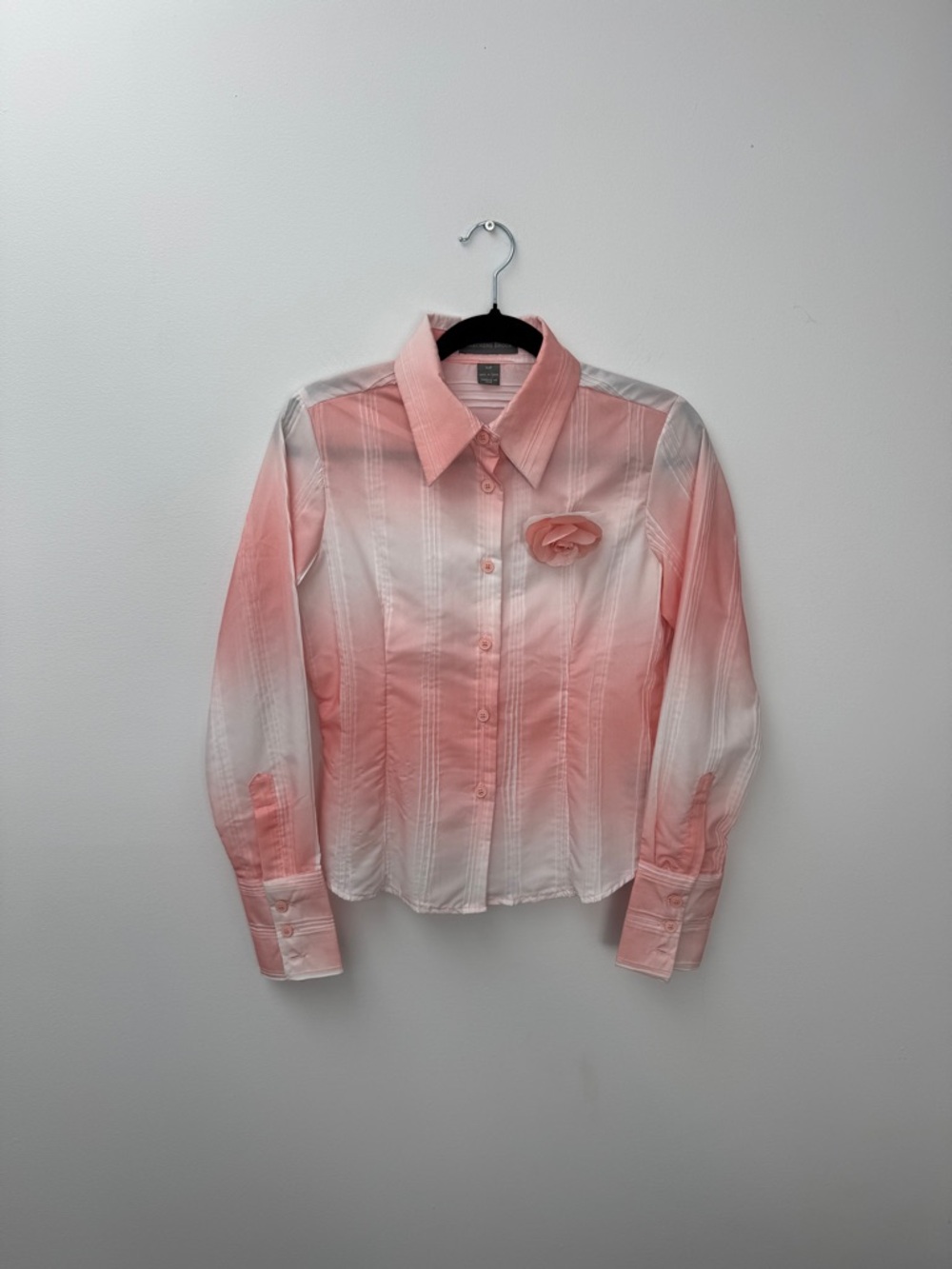 Pink Ombre Button-Up Shirt with Flower Accent - Kids